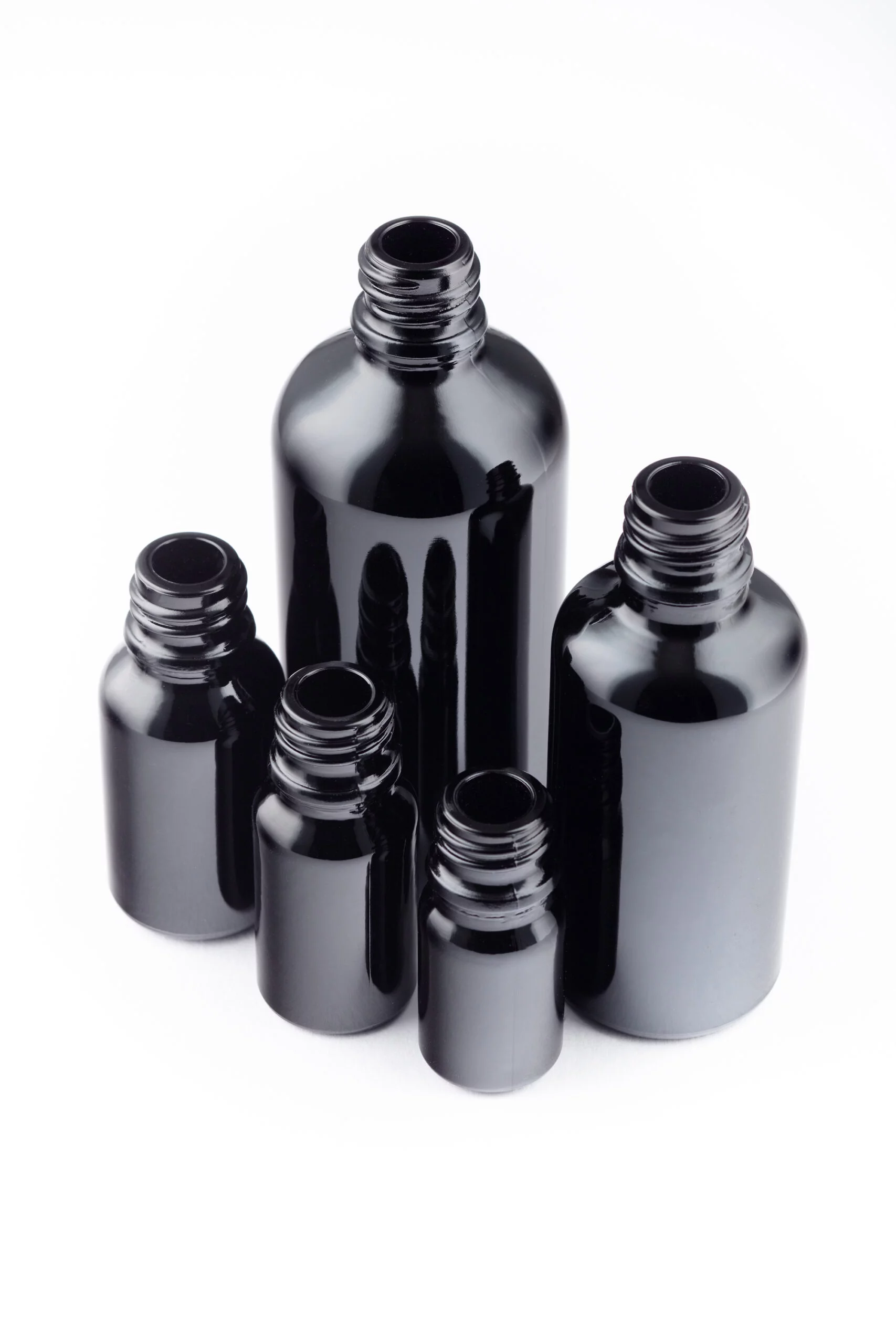 Black glass dropper bottles